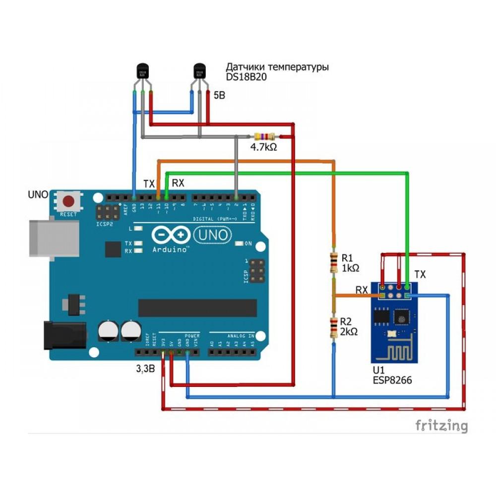 Arduino + ESP8266. Передача показаний с двух датчиков температуры на WEB сервис http://open-monitoring.online