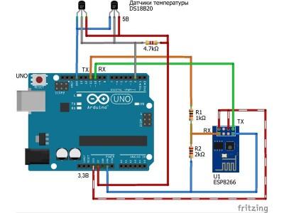 Arduino + ESP8266. Передача показаний с двух датчиков температуры на WEB сервис http://open-monitoring.online